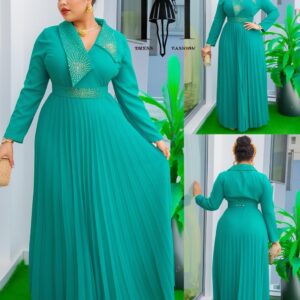 PLEATED COTTON MAXI DRESS