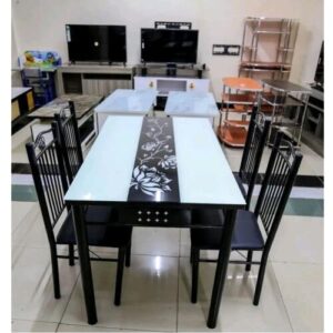 WHITE AND BLACK TEMPERED 4 SEATER DINING TABLE