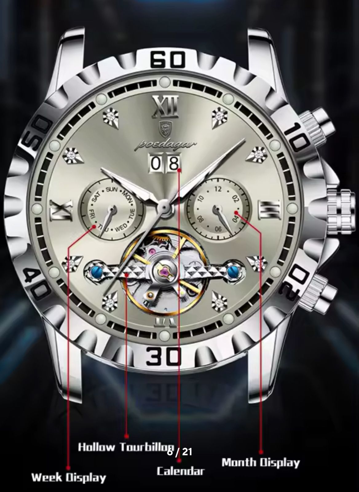 POEDAGAR 1418 AUTOMATIC WATCH - Image 6