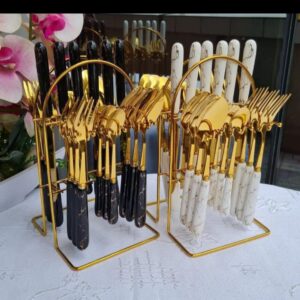 Heavy Marble Gold cutlery sets   24 pcs